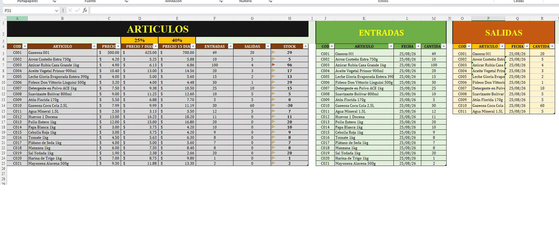 Control de Articulos en Excel Free